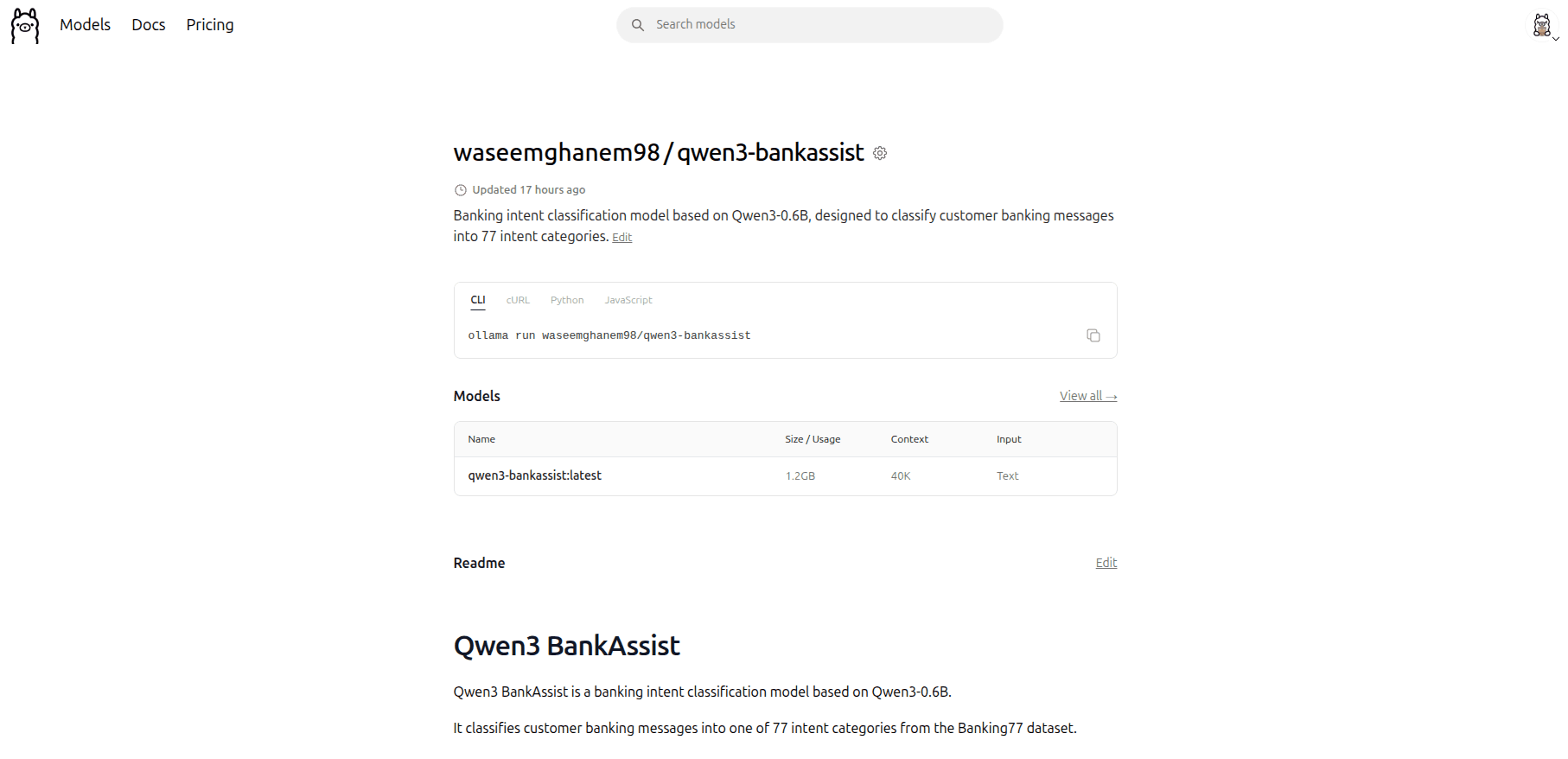 BankAssist training and evaluation results