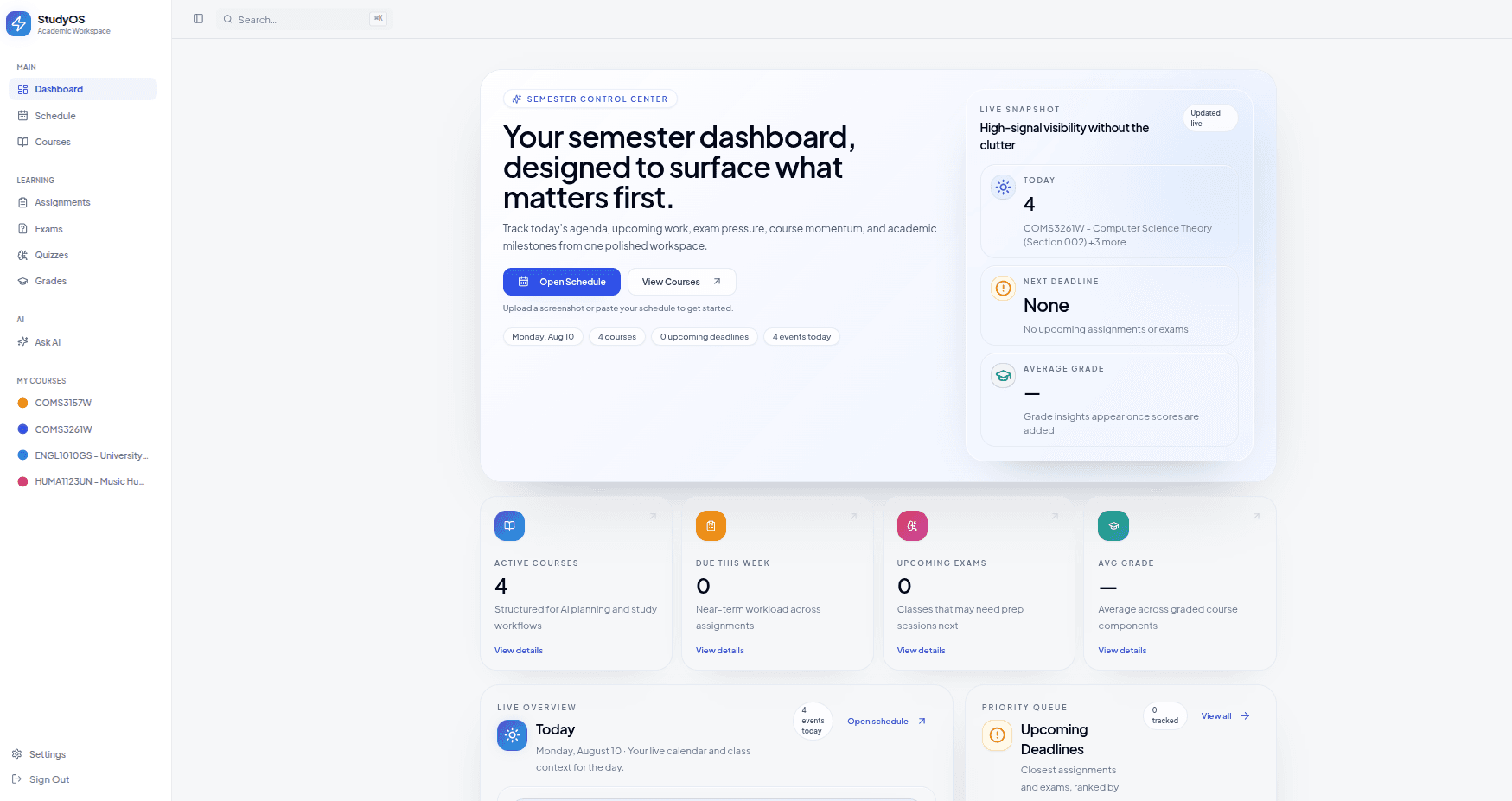 StudyOS academic workspace